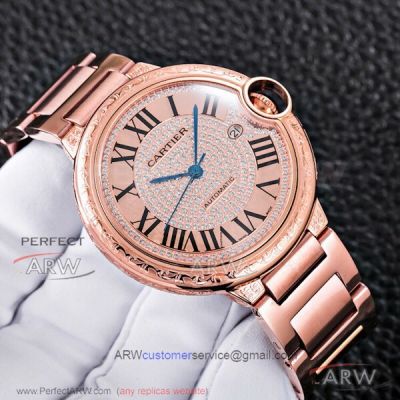 V6 Factory Ballon Bleu De Cartier 904L Rose Gold Textured Case Diamond Face Automatic Men's Watch